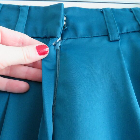 ZENA PRESLEY Teal Satin Palazzo Wide Leg Pants Drapey - Women's Size M - Picture 7 of 15